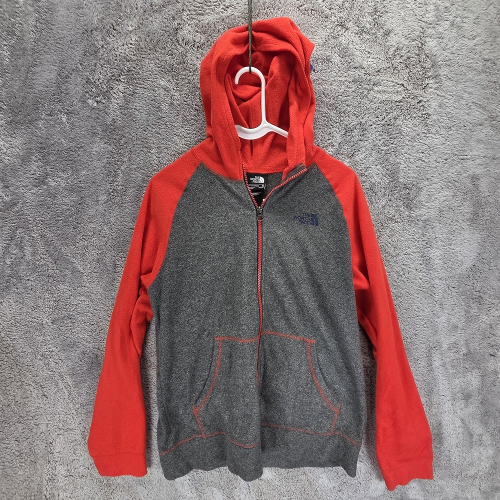 The North Face Jacket Boys XL Gray Red Full Zip Fleece Sweatshirt Logo